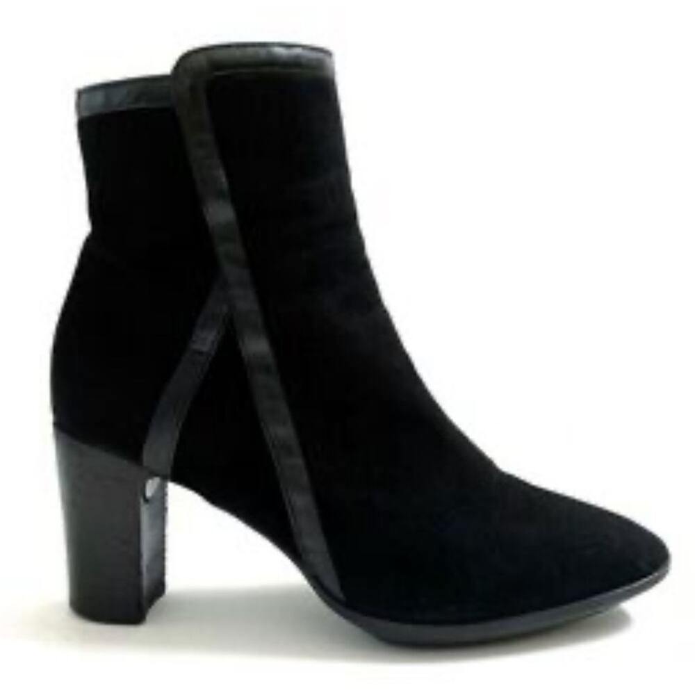 Aquatalia | Suede Leather Trim Ankle Boots Chunky Block Heels Black Size 10
